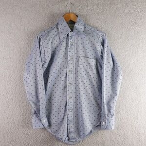 Vintage Kmart Men Blue Geometric Print Knit Dress Shirt Long Sleeve 15-32 70s 80